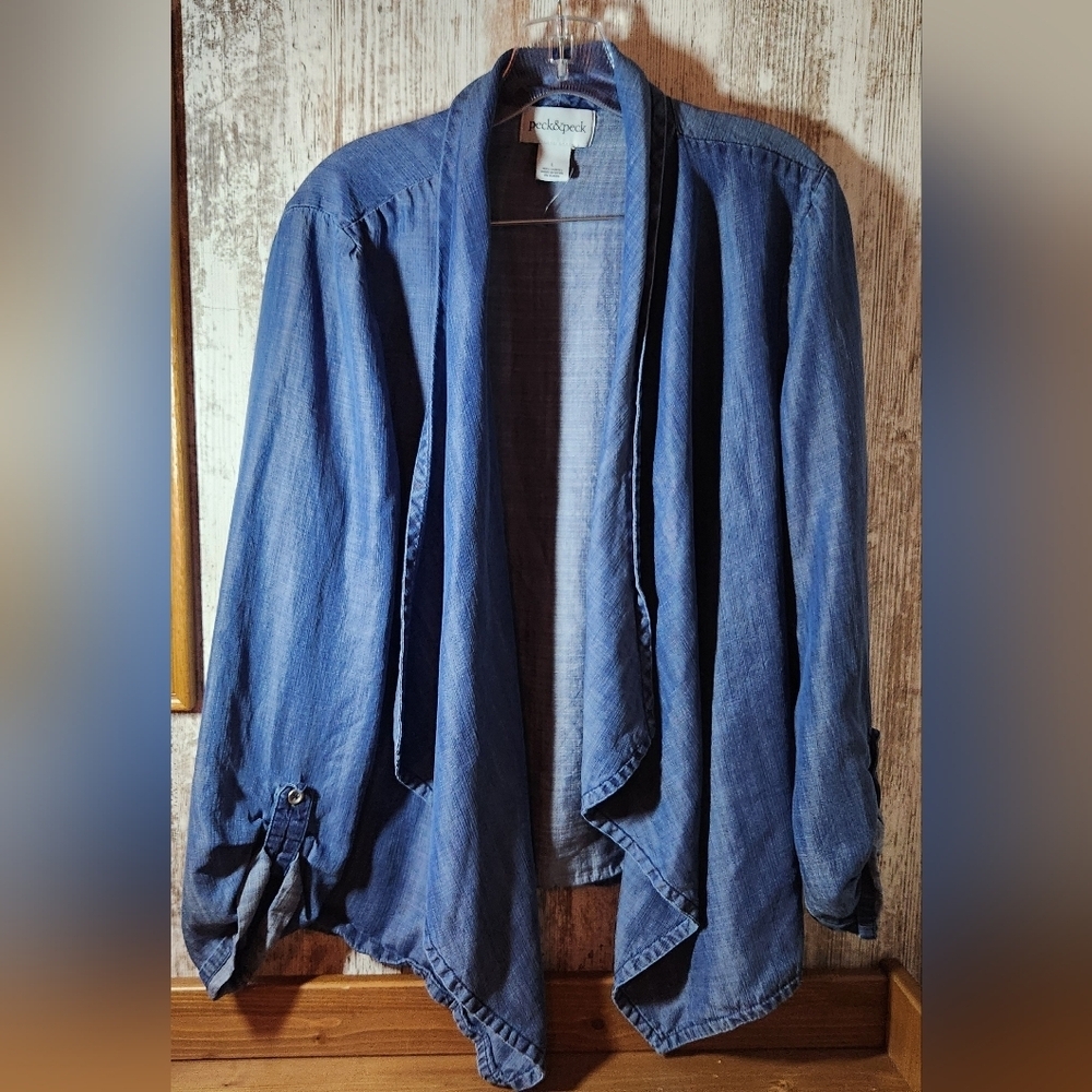 Very Lightweight Medium Demin Blue Draped Blazer Type Cardigan Style Cover-Up